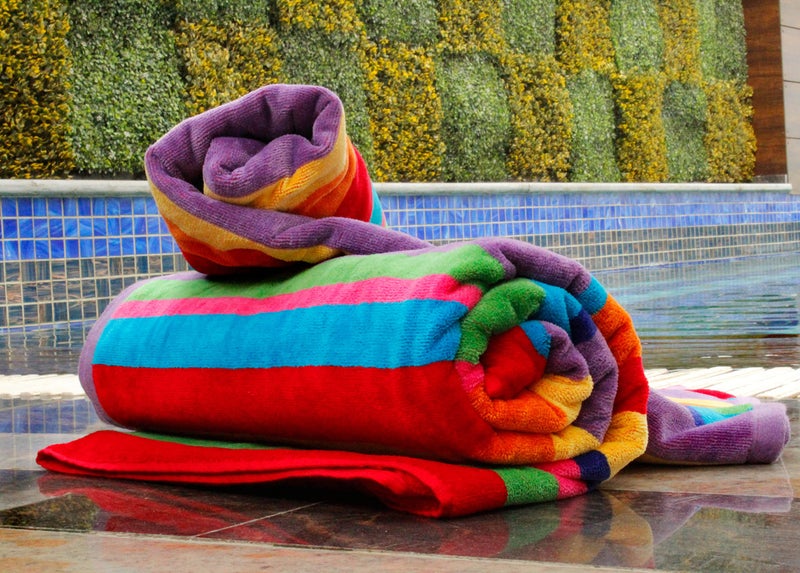 COTTON CRAFT Summer of Siam Extra Wide Beach Towel for Two - 58x68 - Pure Cotton - Double Woven Jacquard Thick Plush Super Soft Luxurious Velour Pile - Pool Picnic Bath - 450 GSM - Multi Color Stripe - Image 4